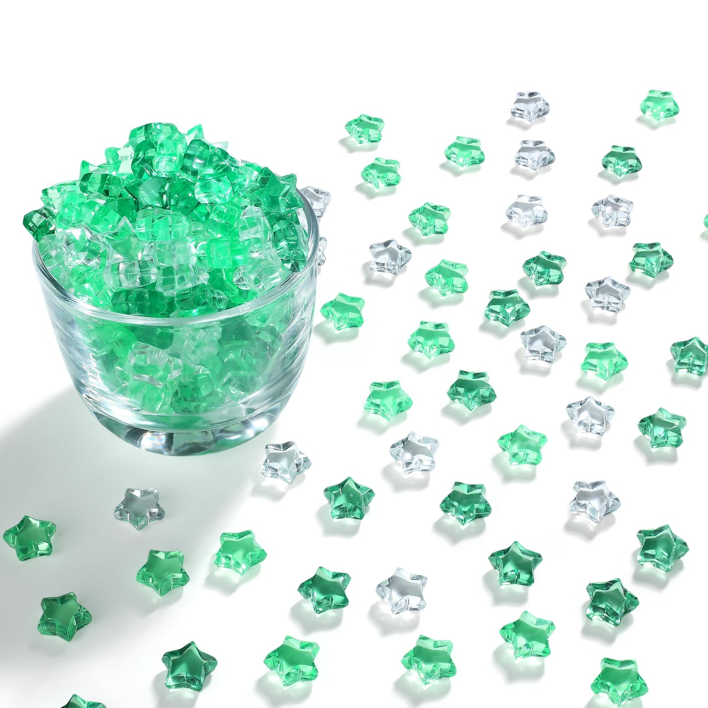 LAIDANLA 500PCS Mix Green Acrylic Star Gems Vase Fillers, Decorative Fake Crystals Gems for Centerpieces Table Scatter Wedding Decor Party Decorations DIY Crafts Home Decor