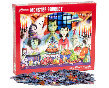Vermont Christmas Company Monster Banquet Jigsaw Puzzle - 550-Piece Halloween Jigsaw Puzzle for Adults with Fully Interlocking & Randomly Shaped Pieces - Fun Halloween Puzzles for Adults (24" x 18")