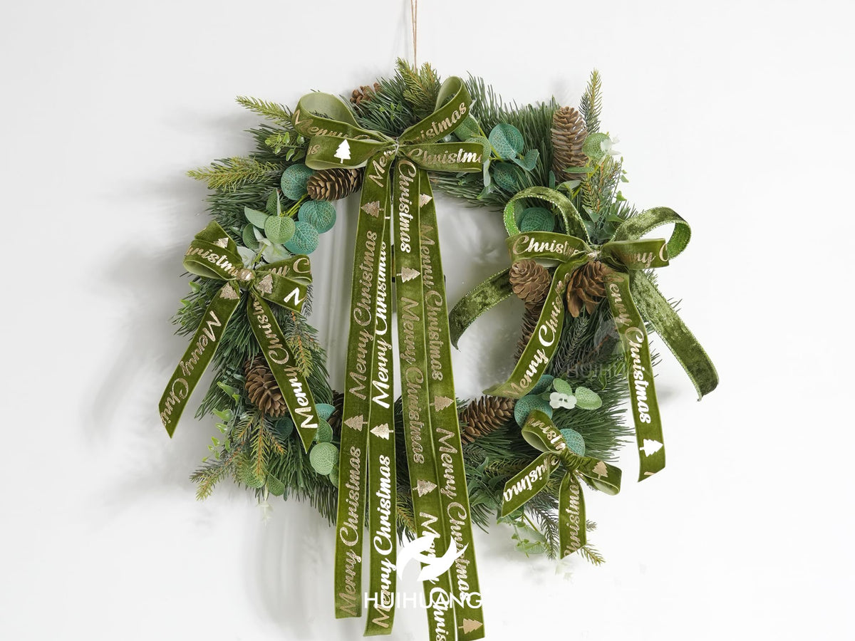 HUIHUANG Christmas Velvet Ribbon 1 inch Moss Green Velvet with Gold Merry Christmas Tree Ribbon for Gift Wrapping, Tree Ornaments, Wreaths, Garlands, DIY Crafts- Continuous 10 Yards