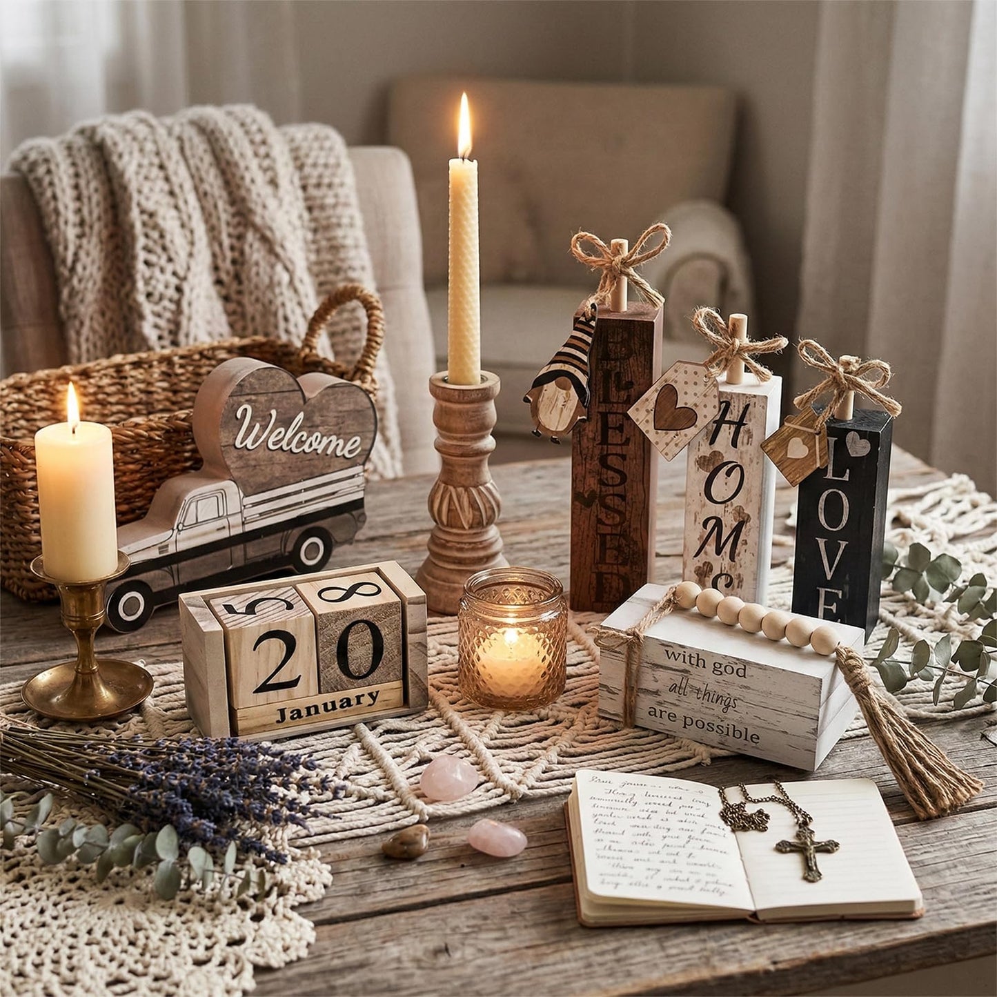 10 Pcs S Double Sided Farmhouse Table Decor Wooden Rustic, Our Home Our Story Life Wooden Book Stack Decor, Home Sweet Home Stacked Blocks Sign for Kitchen Shelf Coffee Table