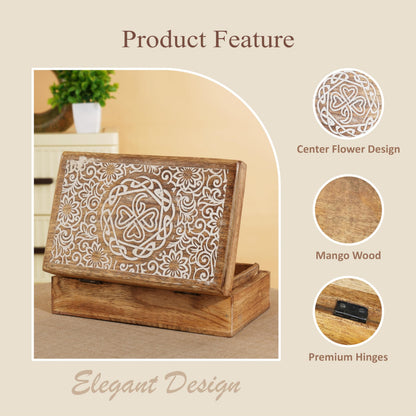 Ajuny Mango Wood Jewelry Box – Hand-Carved Celtic Knot Keepsake/Memory Box, Decorative Trinket & Treasure Chest Organizer, Handmade Gift for Women & Men, Travel Friendly, 8x5 Inch