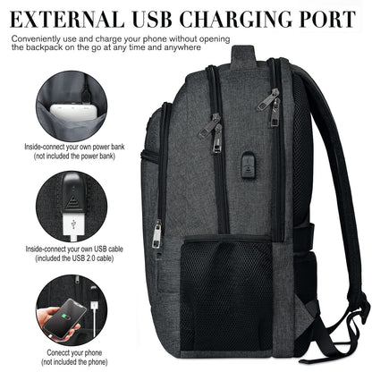 Laptop Backpack, School Backpack for Boys Water Resistant School Bag with USB Charging Port, Business Anti Theft Durable 15.6 Inch Laptop Bag, Gifts, Black