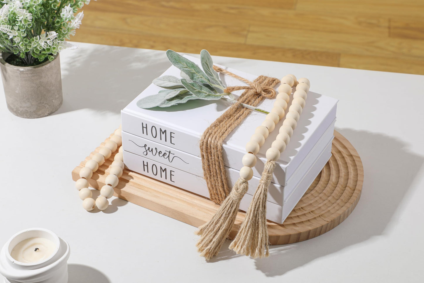 White Decorative Faux Books for Farmhouse & Living Room Decor - Coffee Table & Shelf Accent, Home Sweet Home
