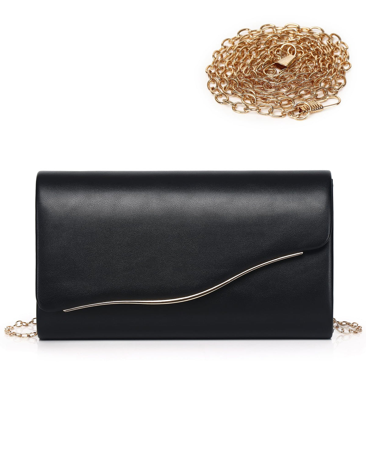Labair Women Evening Bag Vegan Leather Envelope Clutch Purses Handbags for Wedding Party Formal. (Black)