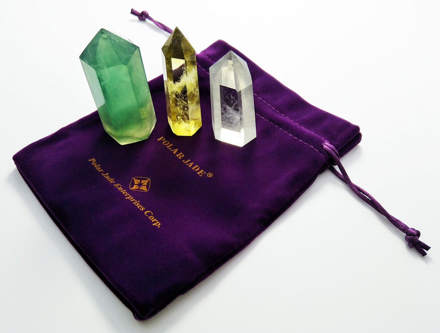 Set of 3 Natural Crystal Wands – Clear Quartz, Citrine (Yellow Quartz) & Fluorite, Faceted & Pointed Energy Wands for Reiki, Chakra Meditation, Crystal Healing, Crystal Decor & Home Décor