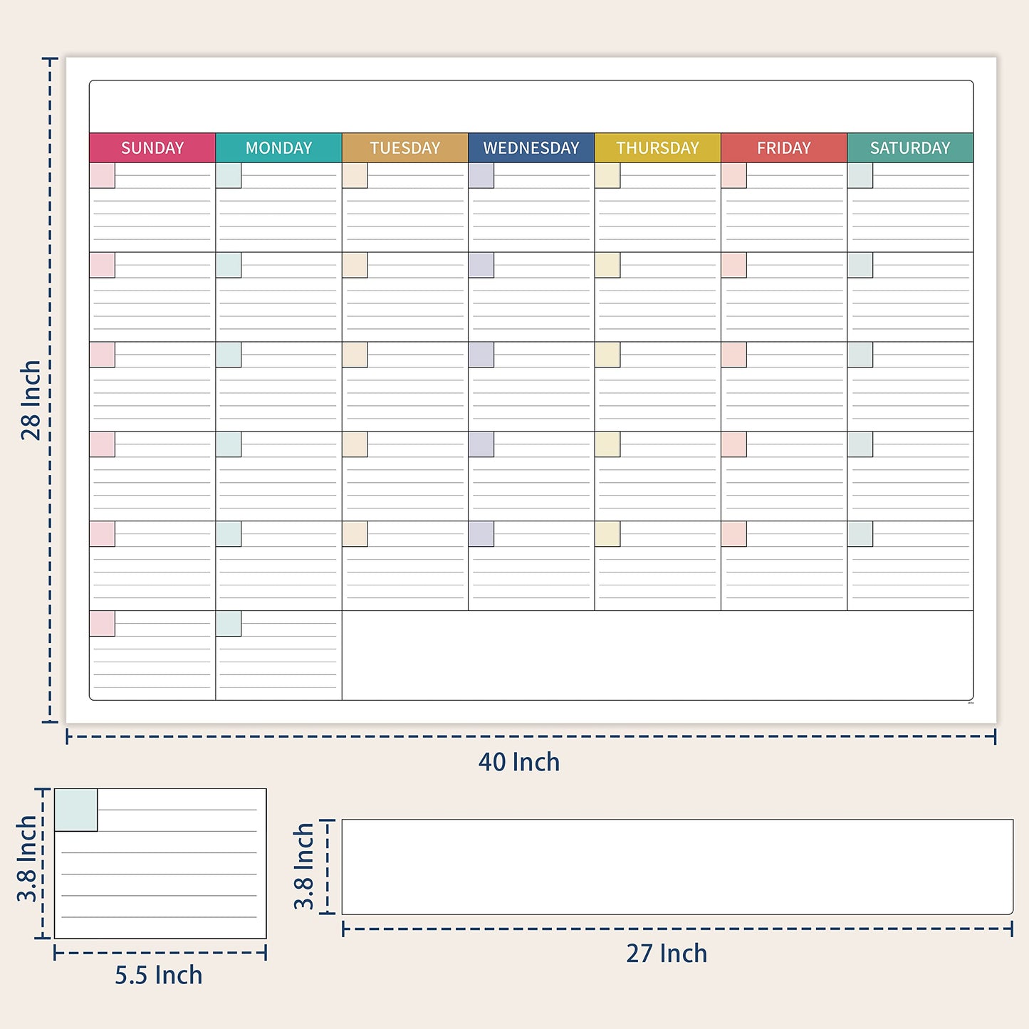 Large Dry Erase Calendar for Wall - Undated Dry Erase Calendar, Erasable Laminated Calendar for Wall with 8 Round Stickers, 40" x 28", Monthly Calendar for Office, Home, Classroom - Colorful