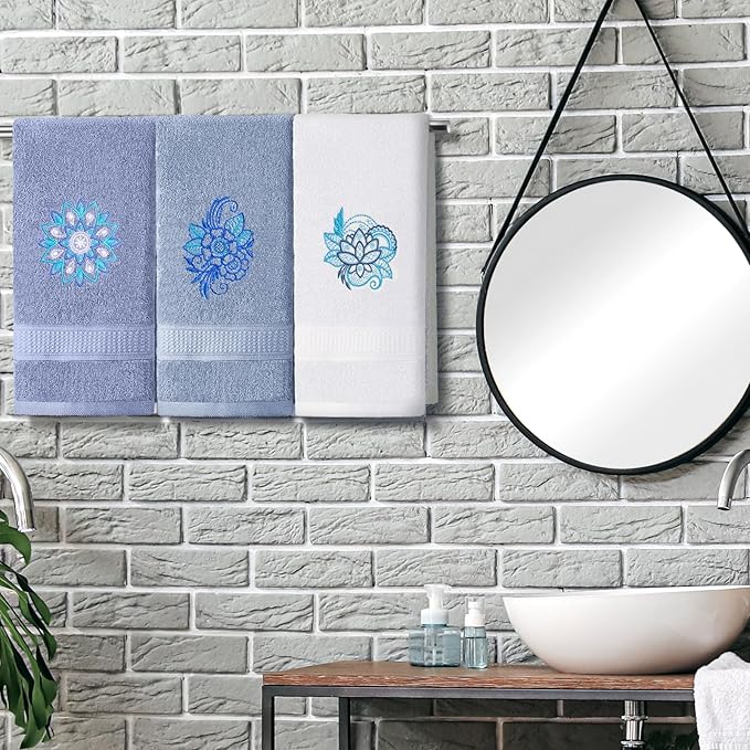 3 Pcs Mandala Hand Towels Mandala Flower Boho Bathroom Decor 14x29 Inch