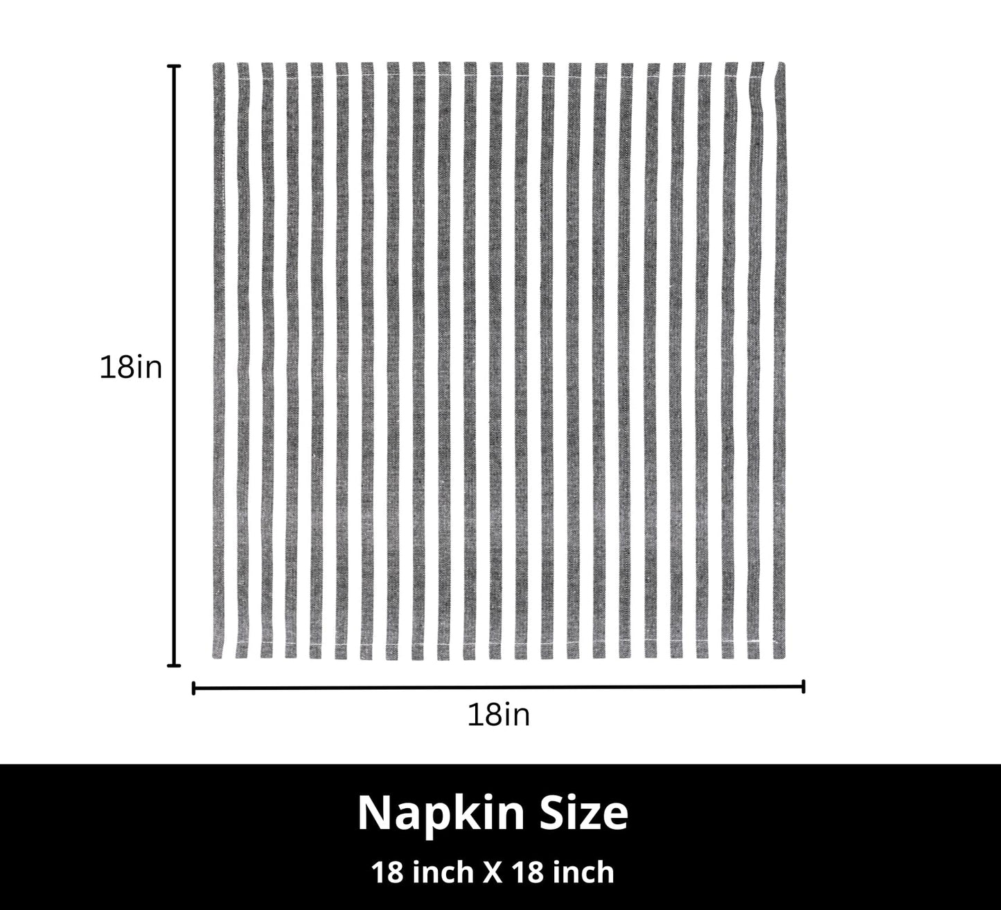 PurpleEssences Plain Striped Cloth Napkins - Set of 12-100% Cotton - 18 x 18 Inch - Fall Thanksgiving Halloween - Perfect Everyday Use Dinner Napkin - Black and White