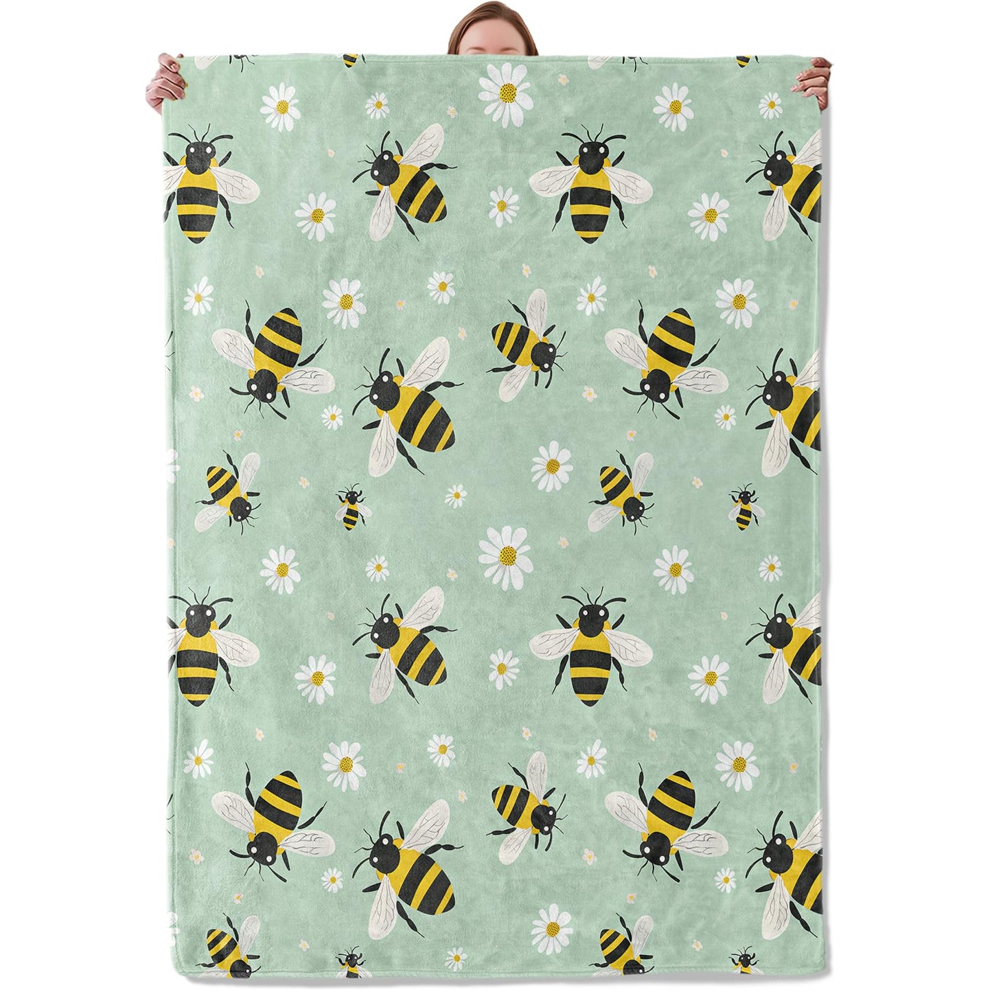 Bee and Daisy Theme Blanket Gifts for Women Girls, Soft Warm Lightweight Flannel Throw Blankets for Living Room Home Sofa Travel Decor 50" x 60"
