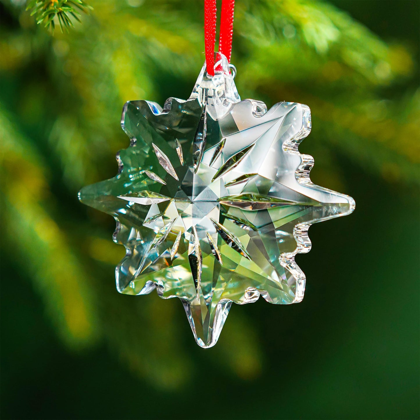 H&D HYALINE & DORA 2025 Crystal Snowflake Ornament Clear Faceted Crystal Snowflake Christmas Ornament Sun Catcher Hanging for Home Decor