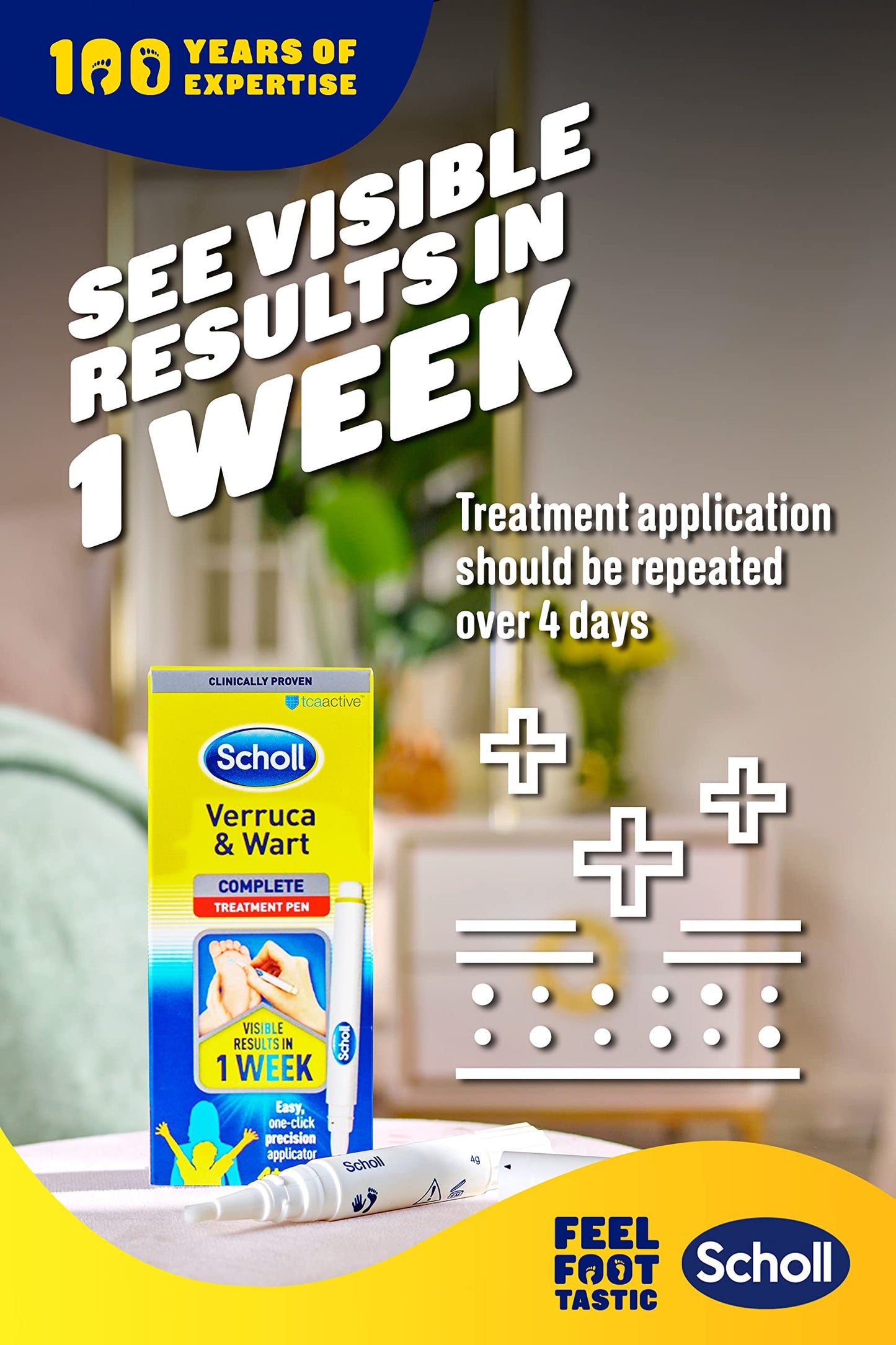 Scholl Verruca & Wart Removal Pen - TCA-Active, Clinically Proven Wart and Verruca Remover, Complete Treatment, Easy Targeted Application, 1 Pack