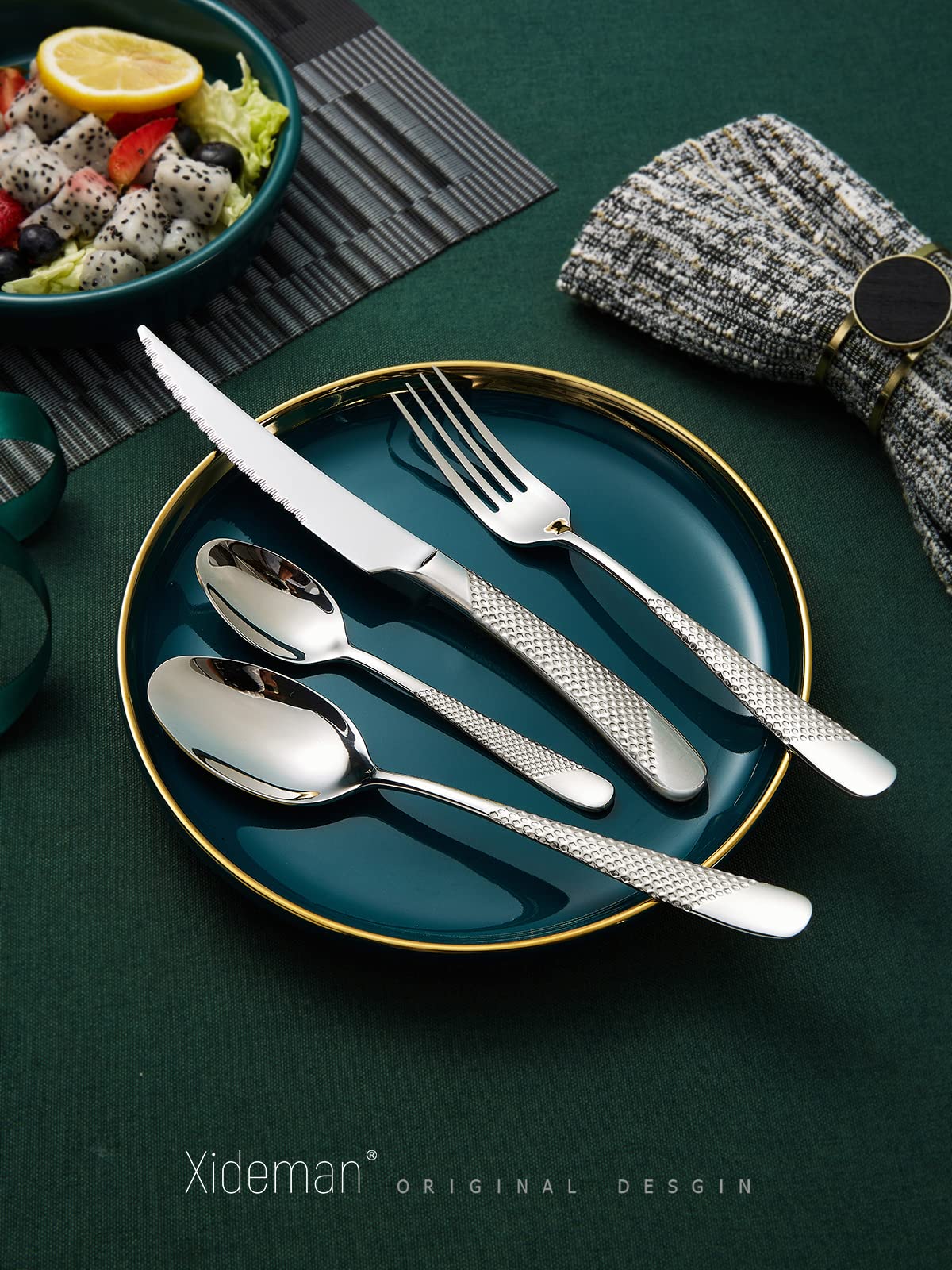 Xideman® Premium Hammered Dinner Spoons Set (7.95 inch), 18/10 Stainless Steel Fine Soup Spoon Silverware, 6-Piece Metal Tablespoons for Home Kitchen Restaurant. Dishwasher Safe