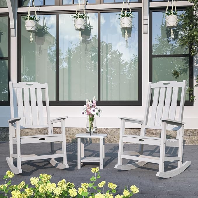 Oversized Rocking Chair, Outdoor Rocking Chair for Adults, All Weather Resistant Porch Rocker for Lawn Garden, White