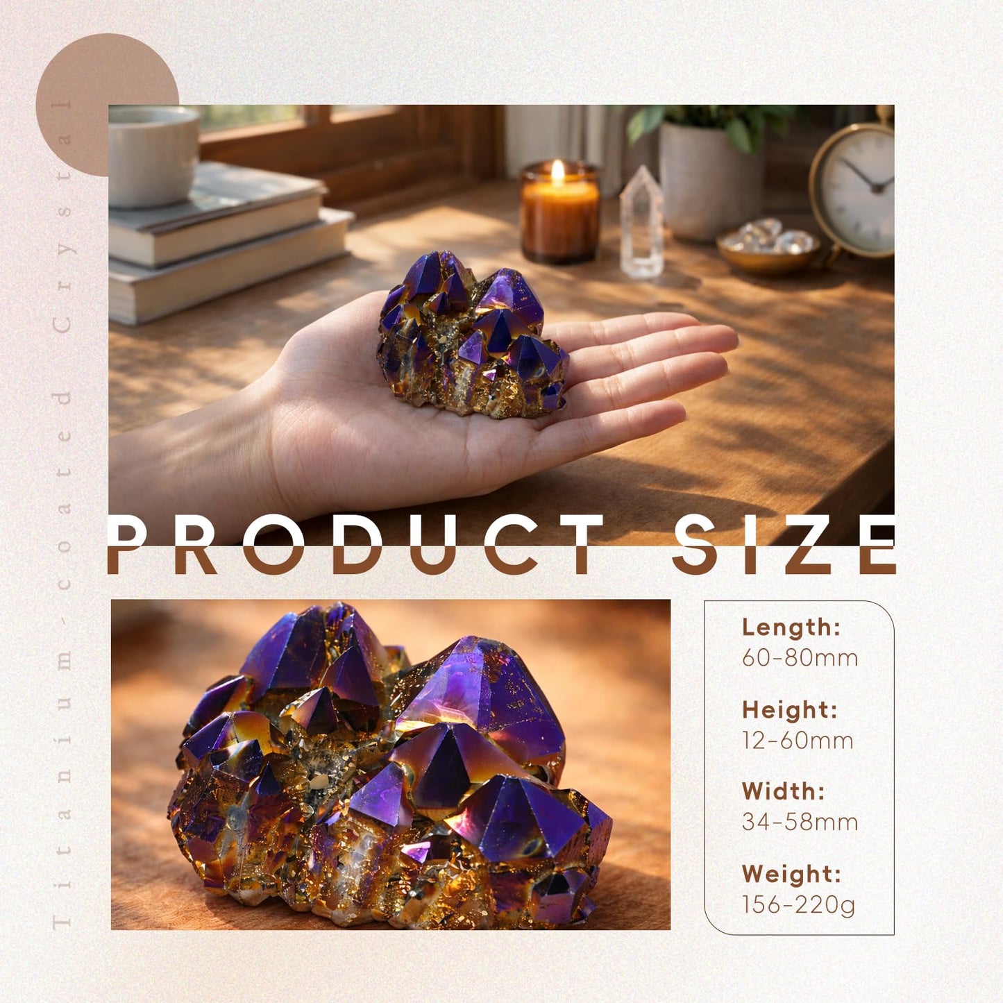 SUNYIK Purple Aura Titanium Quartz Crystal Cluster,Drusy Flame Geode Gemstone Specimen Figurine(0.4-0.5lb)