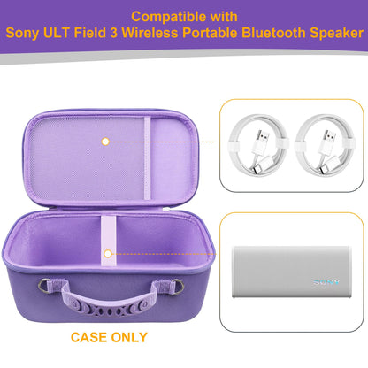 RAIALL Hard Travel Case for Sony ULT Field 3 Wireless Portable Bluetooth Speaker, Sony ULT Field 3 Protective Carrying Storage Bag, Purple+Shoulder Strap