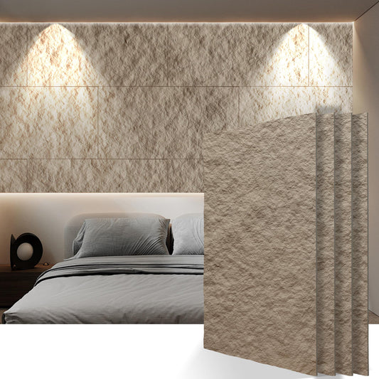 KASARO PU 3D Faux Stone Wall Panels, 4 PCS Wainscoting Panel for Interior Wall Decor, Cement Texture Accent for Home, Office, 47.2×23.6inch, Stone Yellow