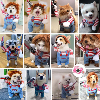 Pet Deadly Doll Chucky Costume, Funny Halloween Cute Dog Clothes Party Cosplay for Small, Medium, Large Dogs, Cats & Puppies, Scary Spooky Kitty Apparel