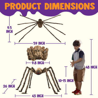 JOYIN 5ft Halloween Spider Outdoor Decorations, Scary Giant Large Spider Props for Halloween Outside Decor, Indoor Party Supplies and Yard Lawn Decoration, Brown