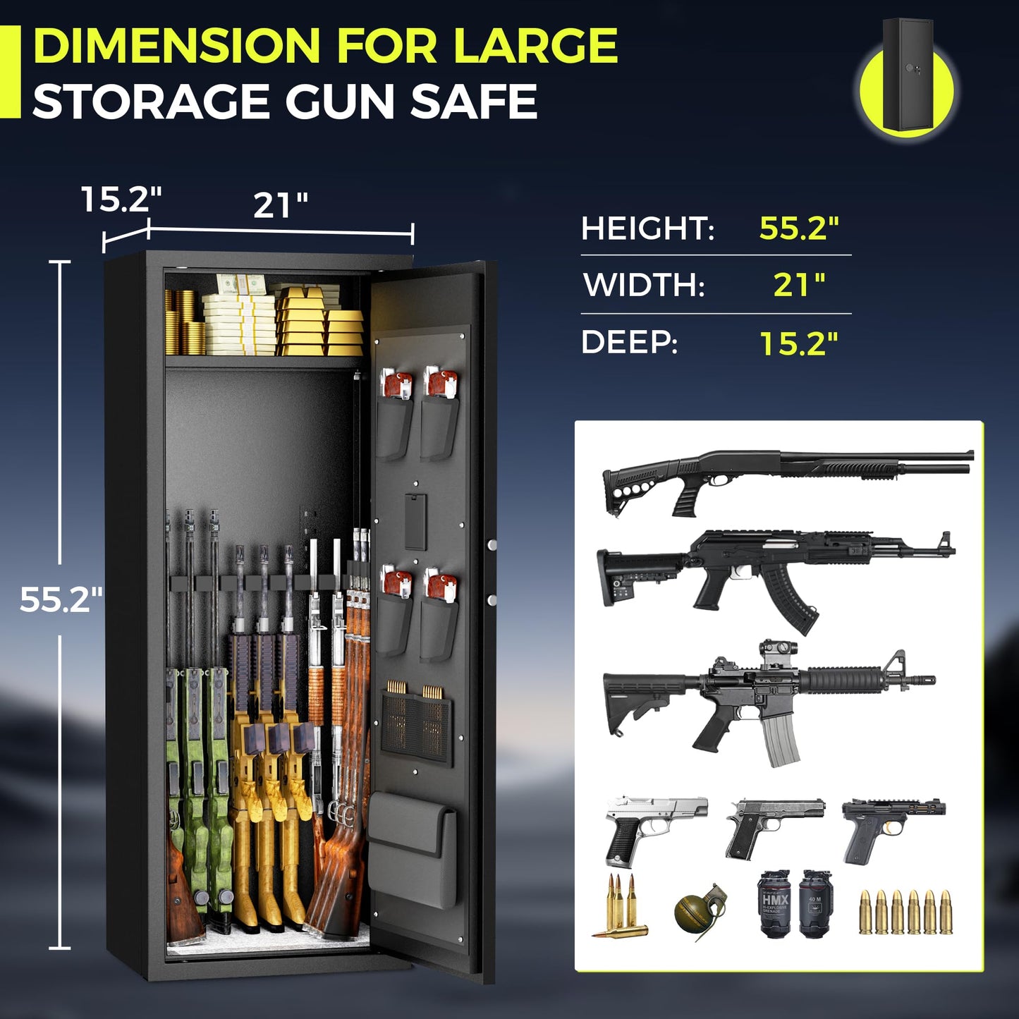 INTERGREAT 8-12 Gun safes,Rifle Safe,Gun Safes for Home Rifle and Pistols, Long Gun Safe for Rifle Shotgun for Home,Quick Access Rifle Safes,Adjustable Shelves, Easy Assemble