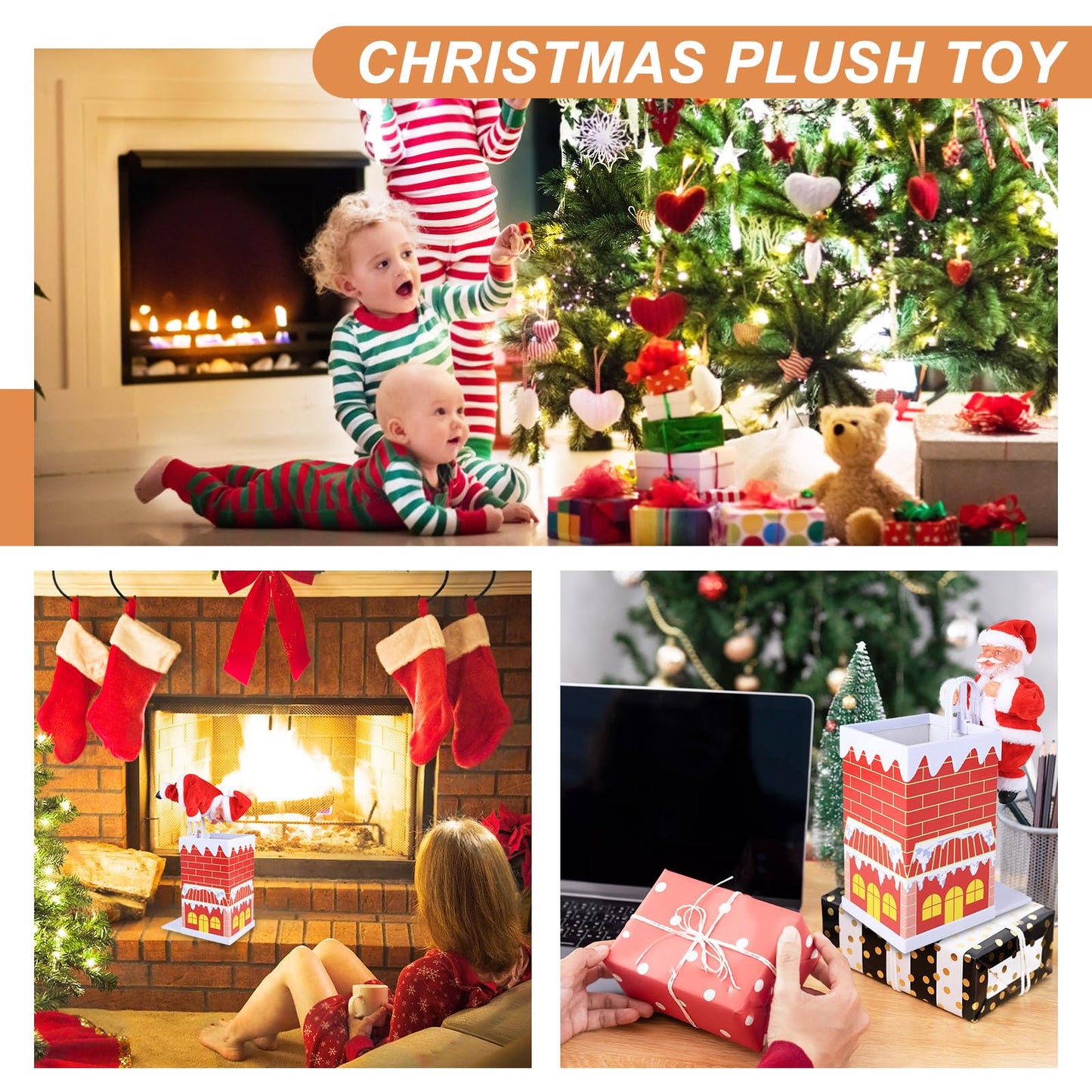 Gfilay Electric Chimney Climbing Santa Claus Music Toys, Desktop Ornament Novelty Climbing Santa Toy Moves Up and Down, Animated Christmas Decoration, Xmas Gifts