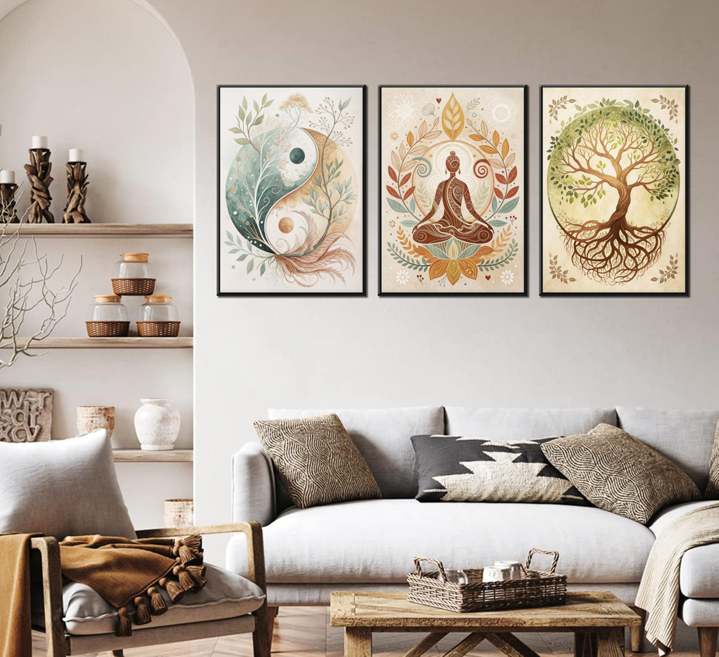3 Pcs Tree of Life Canvas Wall Art Lotus Zen Painting Pictures Wall Decor Yin Yang Taichi Spiritual Prints Posters for Living Room Yoga Room Hotel Bedroom Home Decor 12x16in Unframed