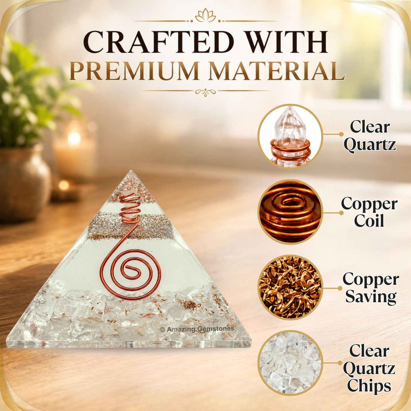 Large Orgone Pyramid | Glow in Dark Clear Quartz Pyramid Crystal | Orgonite Pyramid | Organ Pyramids Positive Energy Healing