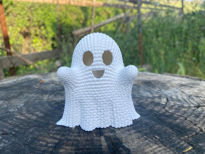 Cute Crocheted Ghost – 3D Printed Ghost Decor with Knitted Look | LED Tea Light Halloween Decoration (Light Not Included) | Cozy Spooky Season Home Accent