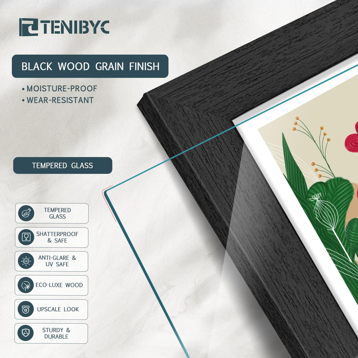 TENIBYC 5x7 Picture Frame 4 Pack, Black Wood Photo Frame, HD Tempered Glass, Table Display or Wall Hanging