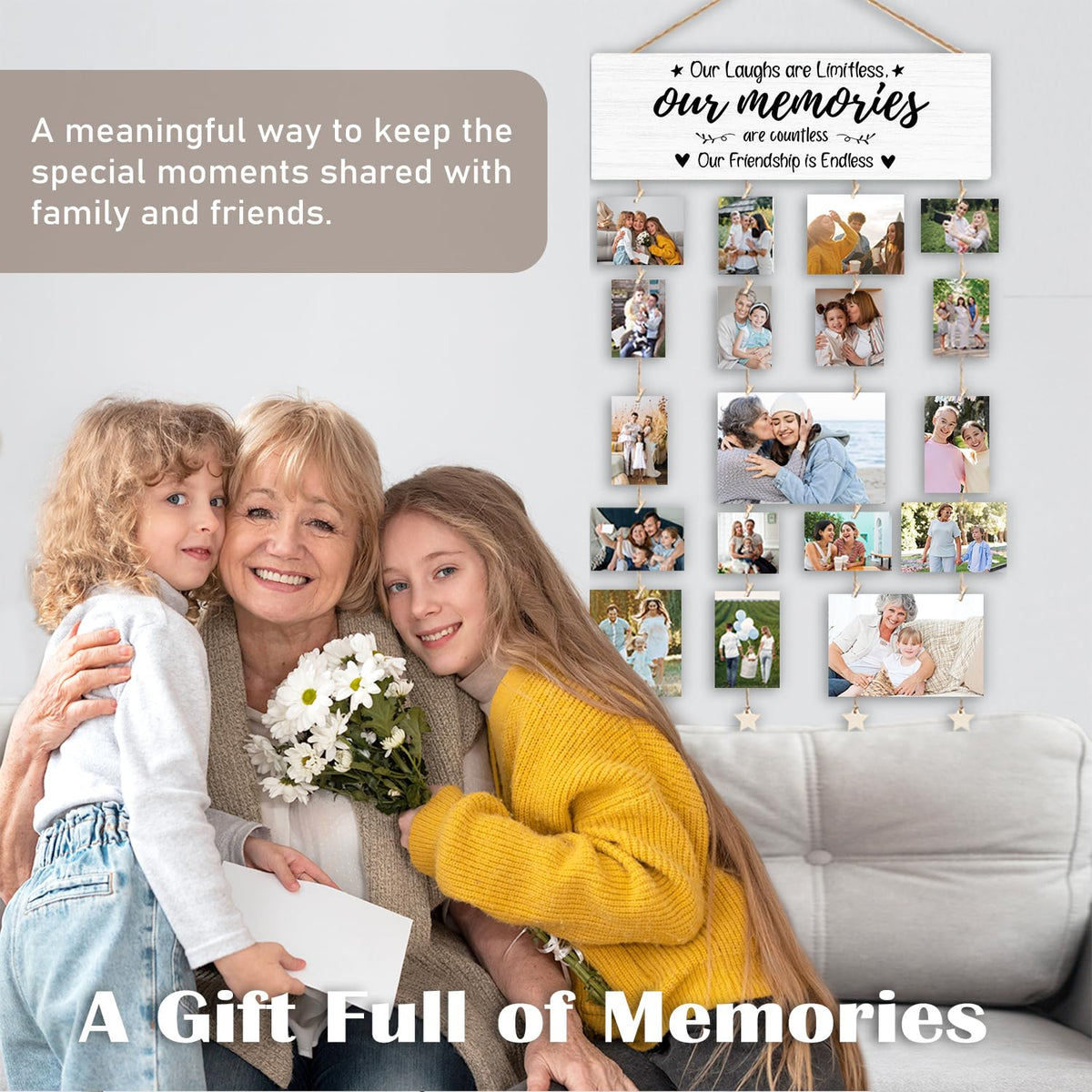 YZSLA Friendship Gifts for Women Best Friend Picture Frames-Our Laughs are Limitless,Our Memories are Countless,Our Friendship is Endless Collage Photo Hanging Display Picture Board Bedroom Wall Decor