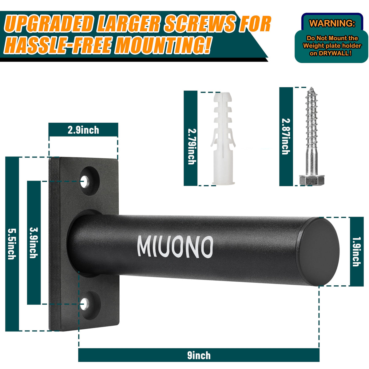 MIUONO Weight Plate Holder, 2 Pack Weight Plate Rack, Fit for 2 Inch Olympic Plate Storage Home Gym