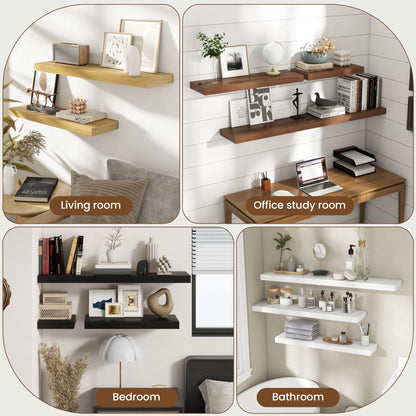 Axeman Square Floating Shelves for Wall, 8" W x 8" D x 1.4" H Rustic Wooden Wall Shelves, 4 Pack Wall Mounted Floating Shelf with Invisible Brackets for Living Room, Bathroom, Kitchen, Black Color