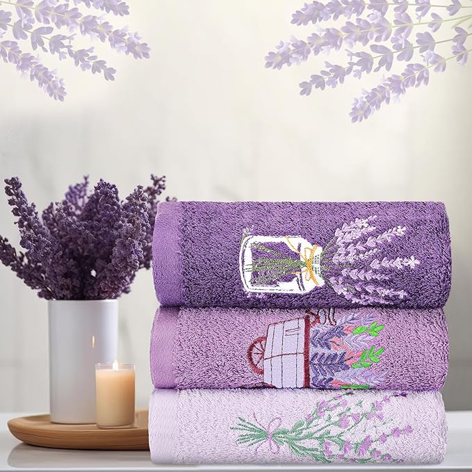 Lavender Floral Hand Towels Farmhouse Purple Lavender Bathroom Decor 14x29 Inch