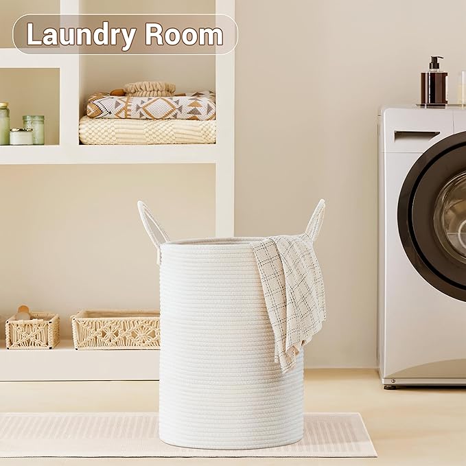 Tall Laundry Basket with Handles, 58L Portable Dirty Clothes Hamper, Boho