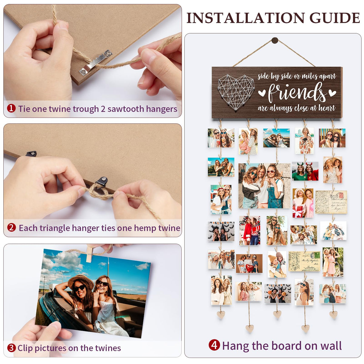 Best Friend Birthday Gifts for Women Teen Girls, Mothers Day Gifts for Best Friend Picture Frame, Long Distance Friendship Gift for BFF Besties Sister Photo Holder Hanging Photo Display Collage Frame
