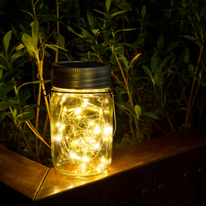 GIGALUMI Hanging Solar Mason Jar Lights, 6 Pack 30 Led Solar Lanterns Outdoor Hanging Lanterns, 6 Hangers and Jars Included. Great Outdoor Lawn Decorate for Patio Garden, Yard and Lawn