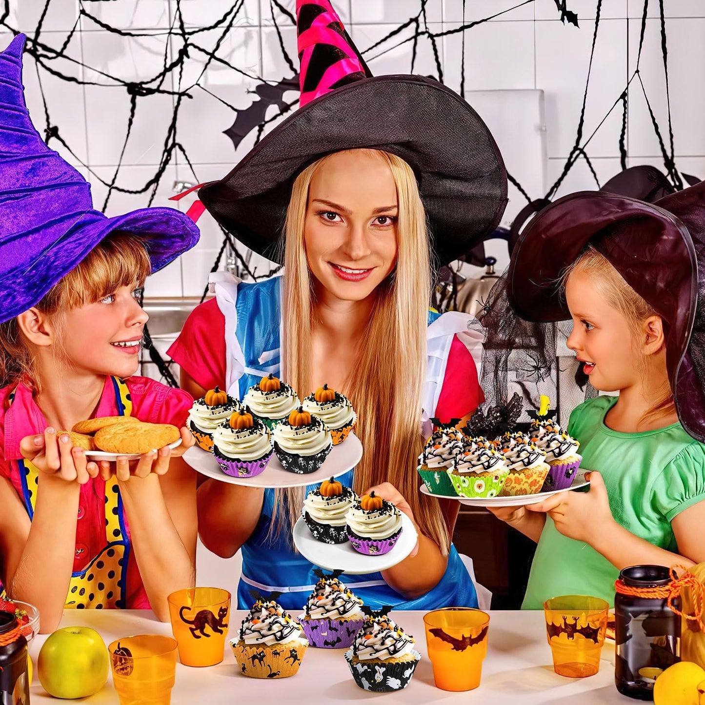 SANNIX 450pcs Halloween Cupcake Liners, Ghost Pumpkin Spider Baking Cups Cupcake Wrappers Paper Wraps Muffin Liners for Halloween Party Candy Cupcake Decorations Supplies(9 Designs)