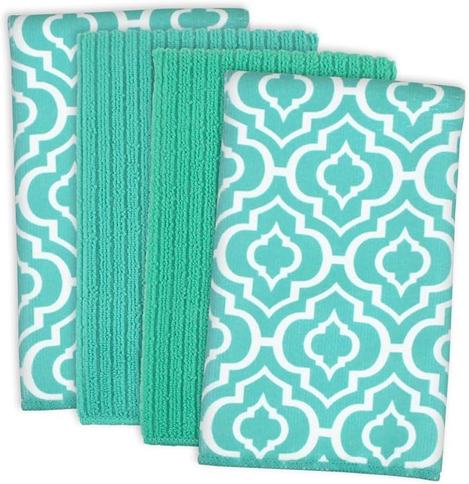 DII Cleaning Collection Multi-Purpose Microfiber, Teal Lattice, Dishtowel Set