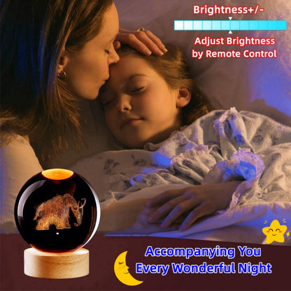 LMLOBEP Large Elephant Crystal Ball Night Light with Woodern Base, 3D Mammoth Crystal Lamp 16 Color Changing with Remote Control, Laser Engraved Glass Ball Lamp, Room Decor (Elephant)