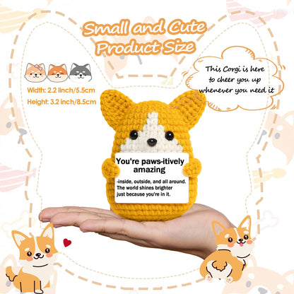 Vatogon Mini Crochet Corgi Gift for Mothers Day Teacher Appreciation,Emotional Support Inspirational Crochet Dog Stuffed Birthday Gift for Dog Lover Friends,Handmade Positive Puppy Desk Decor
