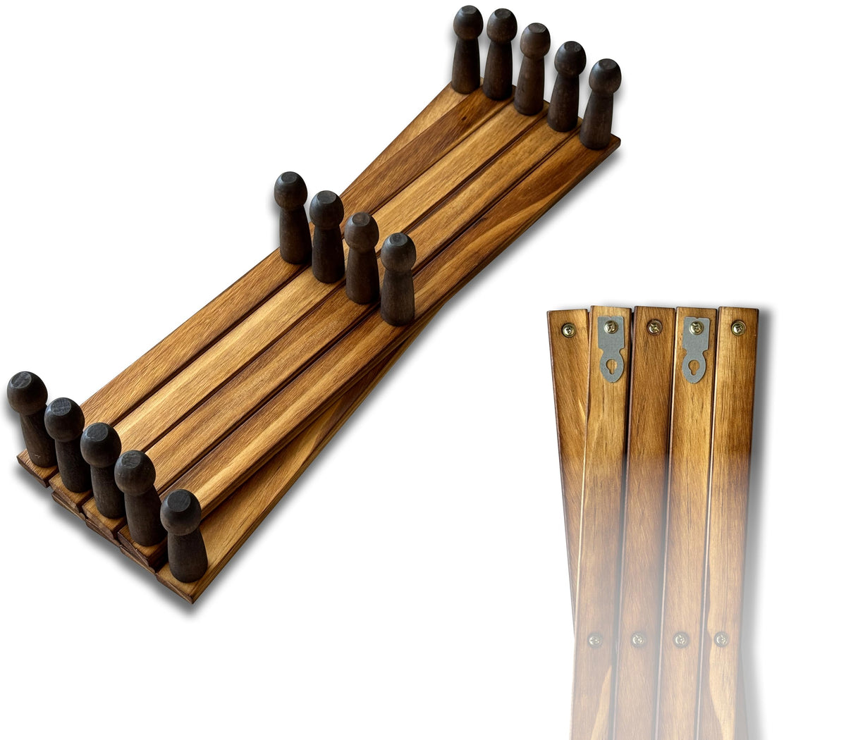Expandable Wooden Coat Rack Hanger - Large Accordion Hanger with Expanding Pegs | Hand Made Rustic Wooden Hat Rack for Wall | Hang Coat, Jacket, Hat | Wall Rack – 14 Hook, Torched Wood