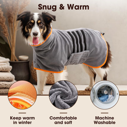 HezzLuv Microfiber Dog Drying Coat – Super Absorbent & Quick-Drying Dog Robe – Adjustable Fit for Medium to Large Dogs – Ideal for Bath, Swim & Wet Walks(Orange, M)
