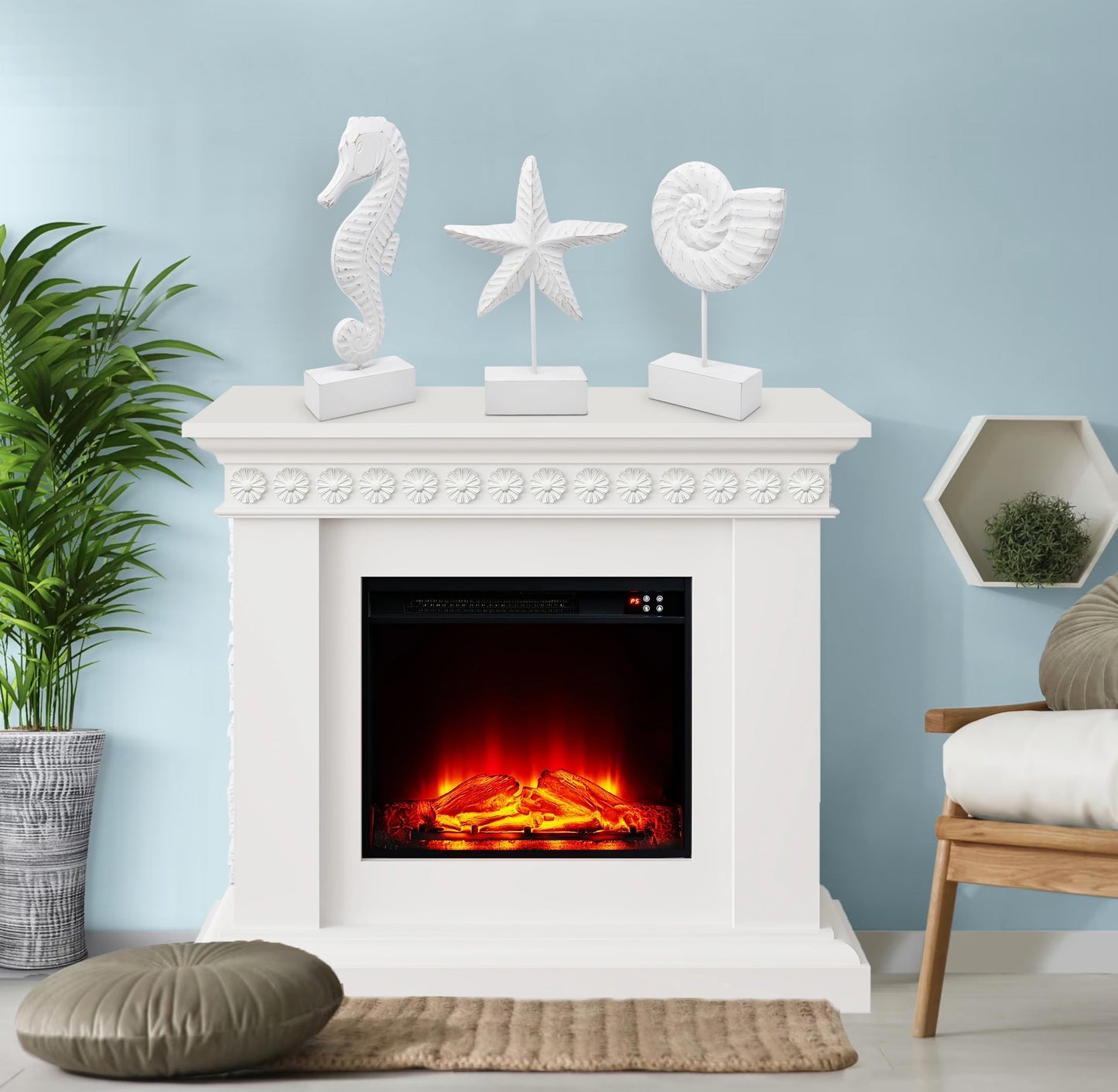 Gift Boutique 3Pcs Beach Nautical Style Figurines Wooden Tabletop Decor - Seahorse, Starfish & Conch Statue on Stands for Home, Beach House, Ocean Coastal Decorations