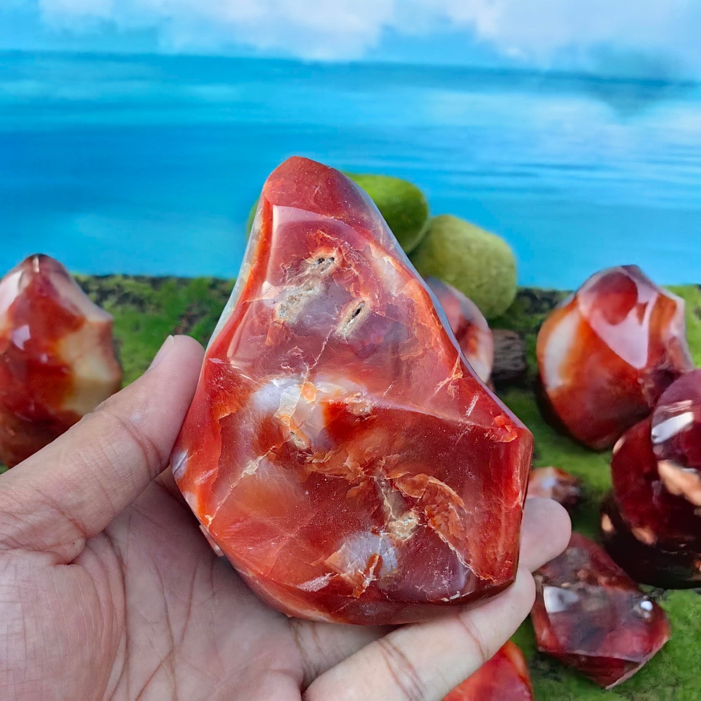 Natural Carnelian Flame Carving Crystal Red Agate Tower Point Reiki Mineral Office Home Decor Gift Healing (400g-500g)