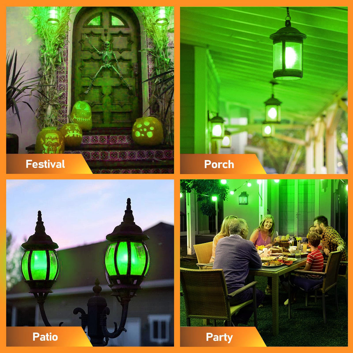 Vicstone Upgraded LED Flame Light Bulbs Christmas Decorations, 4-Mode Flickering Light Bulbs with Upside Down Effect, E26 27 Fire Light Bulb for Porch Party Patio Home Halloween Indoor Outdoor, Green