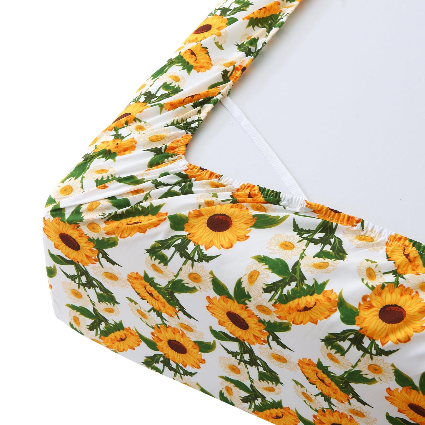 Mooreeke Cozy Vintage Microfiber Printed Floral Queen Sheet Set - Soft & Breathable Yellow Sunflower Bed Sheets with Extra Deep Pocket - Non-Slip Fitted Design - Sunflower Pattern - Queen