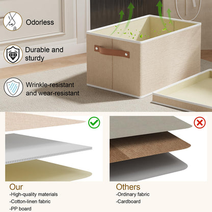 YheenLf Storage Boxes with Lids, 10.2×7.8×6.7 Inch Storage Baskets, Closet Organizers for Shelves Organizing with Handles, Beige, 5-Pack