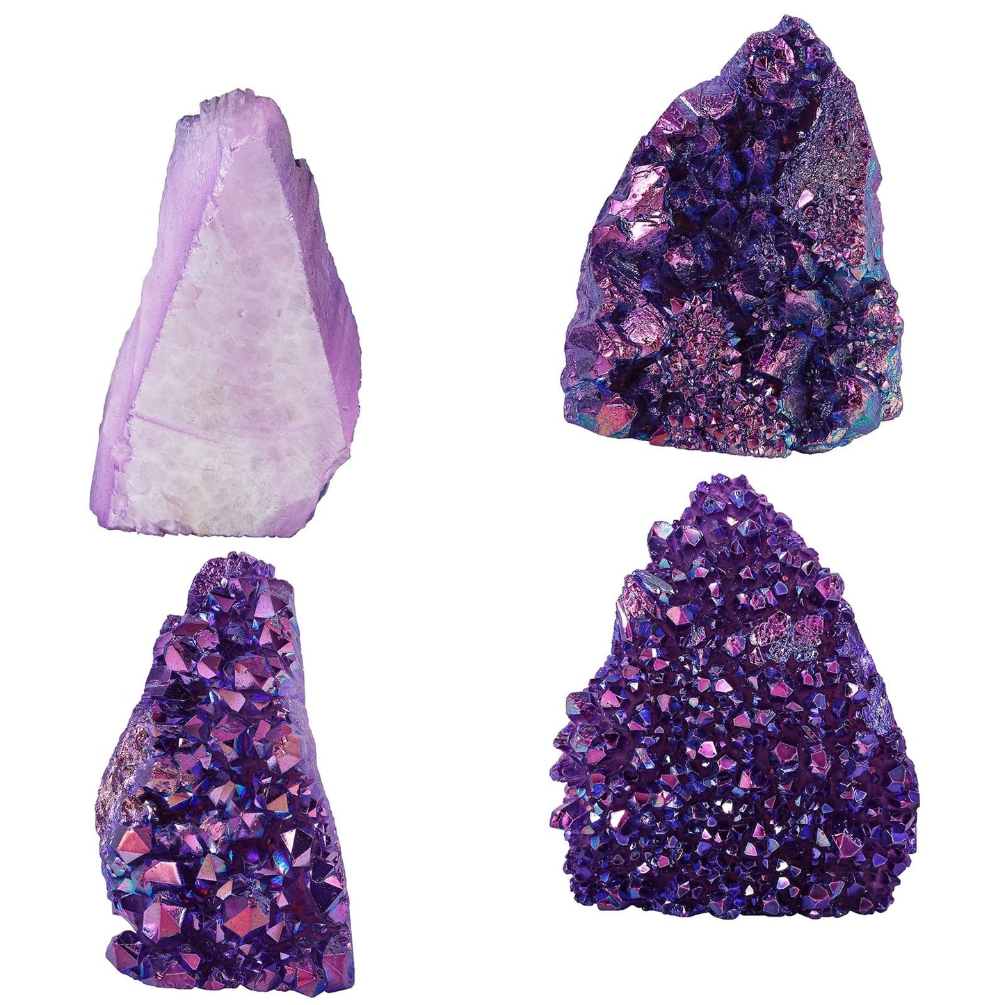 mookaitedecor Natural Clear Quartz Crystal Cluster Titanium Coated Geode Stone Self-Standing Rock Quartz Mineral Specimen for Healing Home Office Decor, Purple