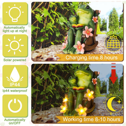 Thyle Frog Miniature Garden Statues Solar Family Reading Frog Garden Statue in Rocking Chair with LED Book Outdoor for Mom Women Grandma Patio Yard Lawn Decor Birthday Gifts Housewarming Decoration