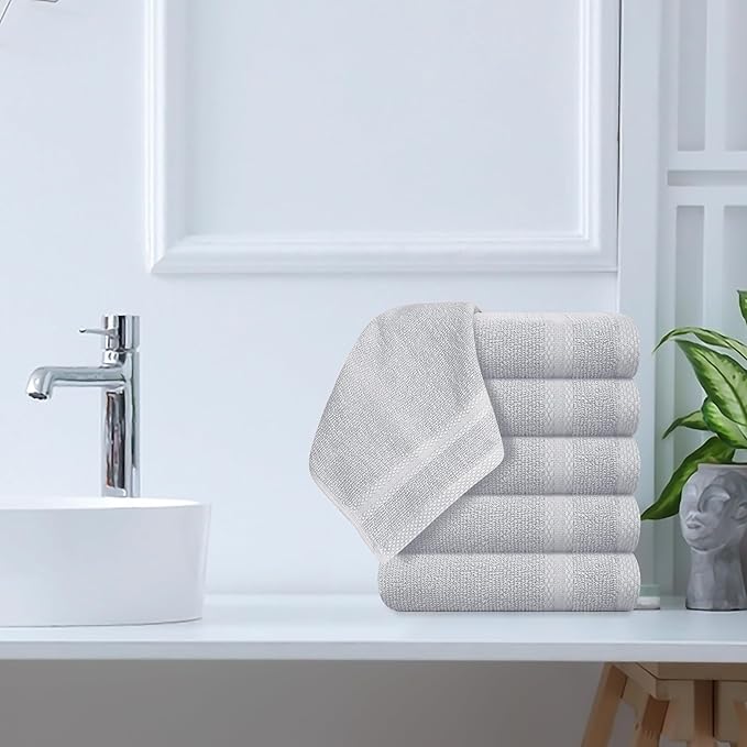 GLAMBURG Ultra Soft 12-Piece Washcloths Set 13x13-100% Ringspun Cotton