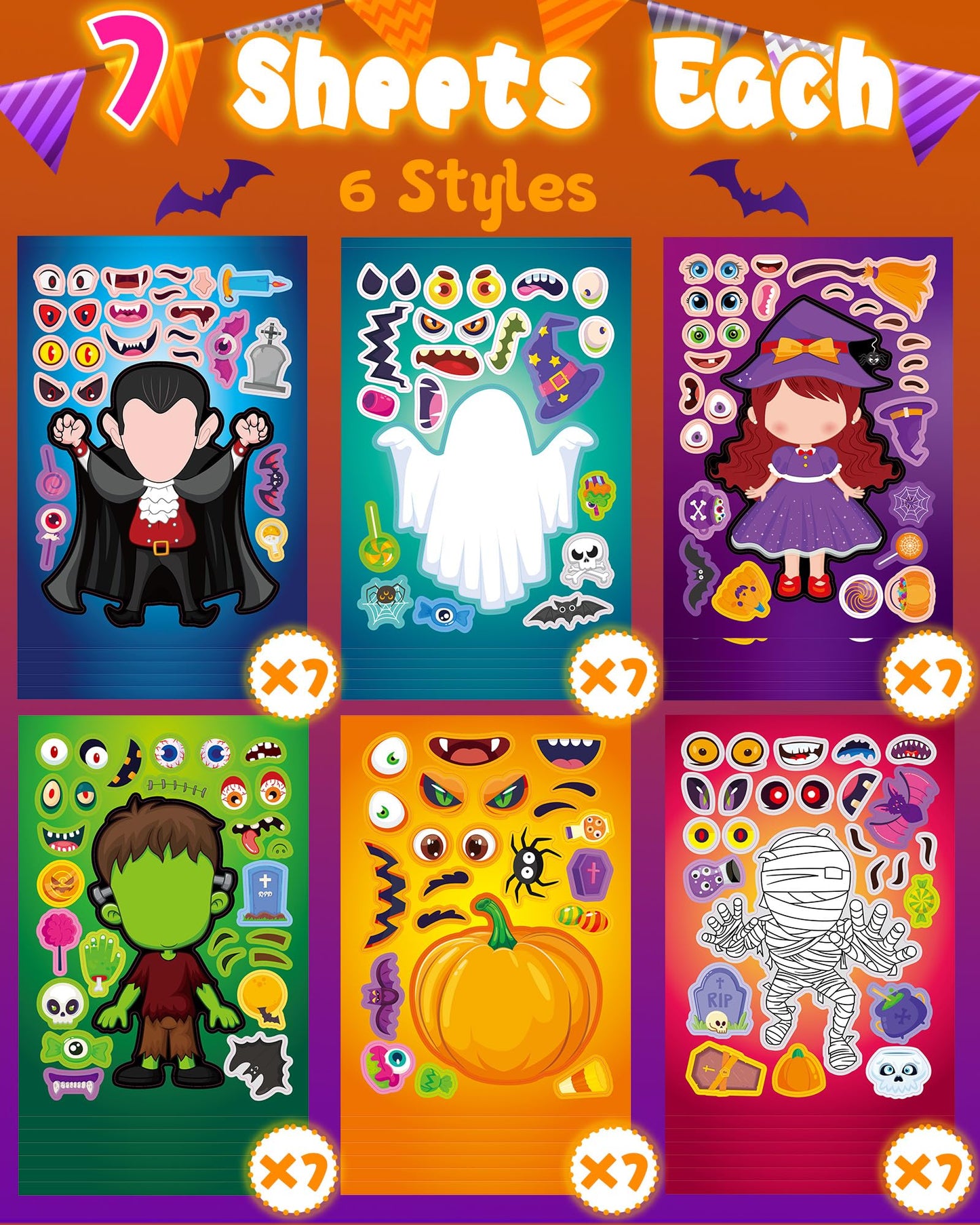Oomloid 42 Sheets Halloween Party Favors Stickers for Kids, Party Games Face Stickers, Halloween Treats Goodie Bag Stuffers Gifts Toys Crafts Activities for Kids